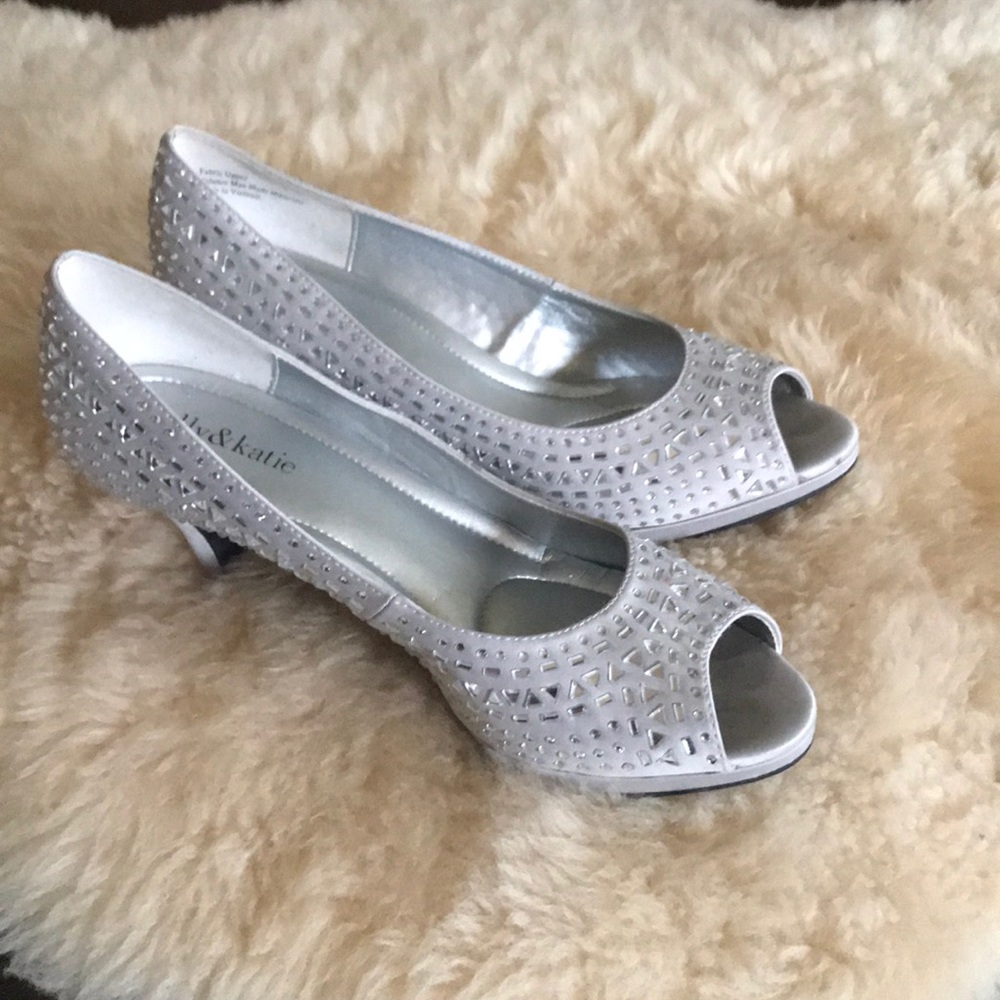 Silver jeweled heels